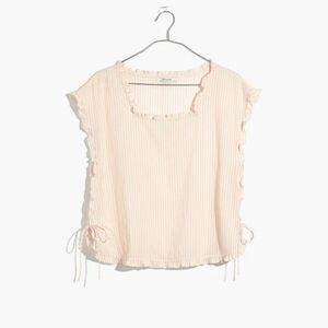 Madewell Ruffled Side-Tie Top in Stripe Cotton burnished blush Small